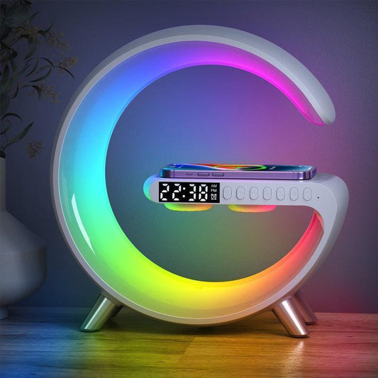 G-Shaped LED Lamp with Bluetooth Speaker and Wireless Charger