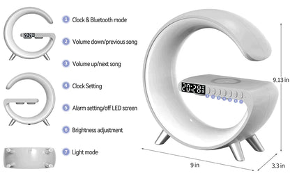 G-Shaped LED Lamp with Bluetooth Speaker and Wireless Charger